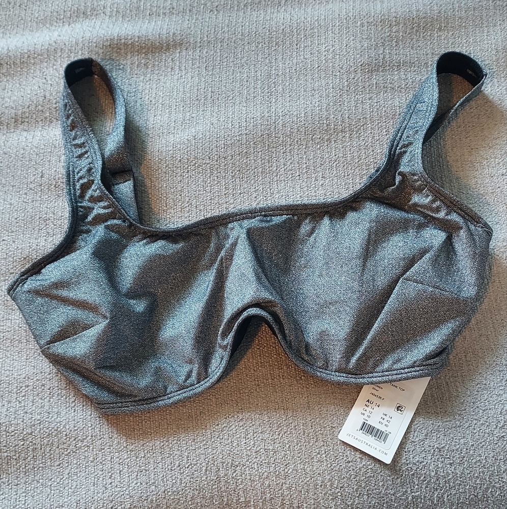 Jets Australia Silver Metallic E-F Tank Bikini  Top Bra Sz-10